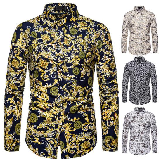 Herrenhemd mit buntem Aufdruck. Auffälliges, weiches Frühlingshemd für Partys