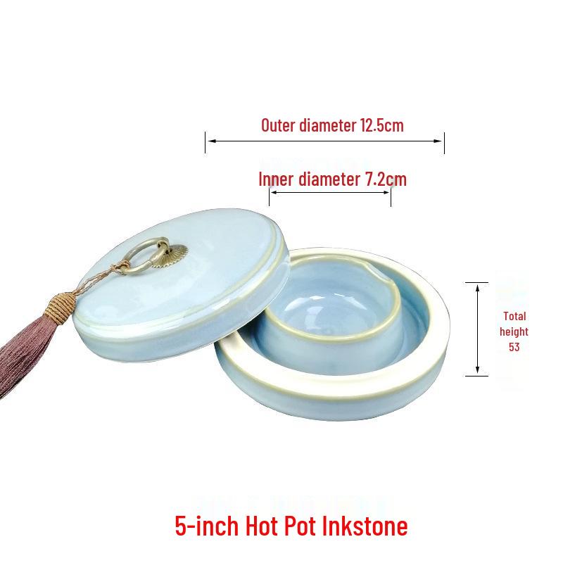 Multi-Purpose Inkwell Set: Includes Inkstone with Lid, Ink Stick, Brush Rest, Ink Sea, Ceramic Inkwell, Ink Box, and Ink Dish.