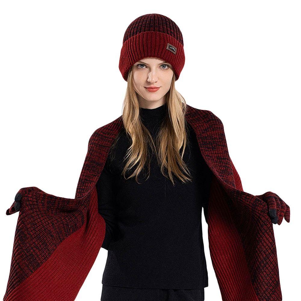 3Pcs/set Winter Warm Beanie Hat Scarf Knitted Woolen Touch Screen Gloves Windproof Outdoor Ear Protection Cap for Men Women