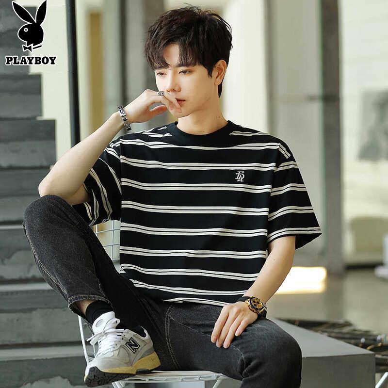 PLAYBOY Men s Striped Cooling Short Sleeve T-Shirt XL