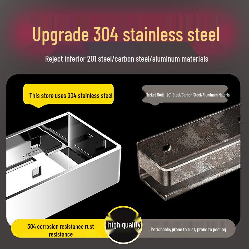 No-Drill Stainless Steel Bathroom Storage Rack 304 for Shower, Toilet, or Vanity Mirror.