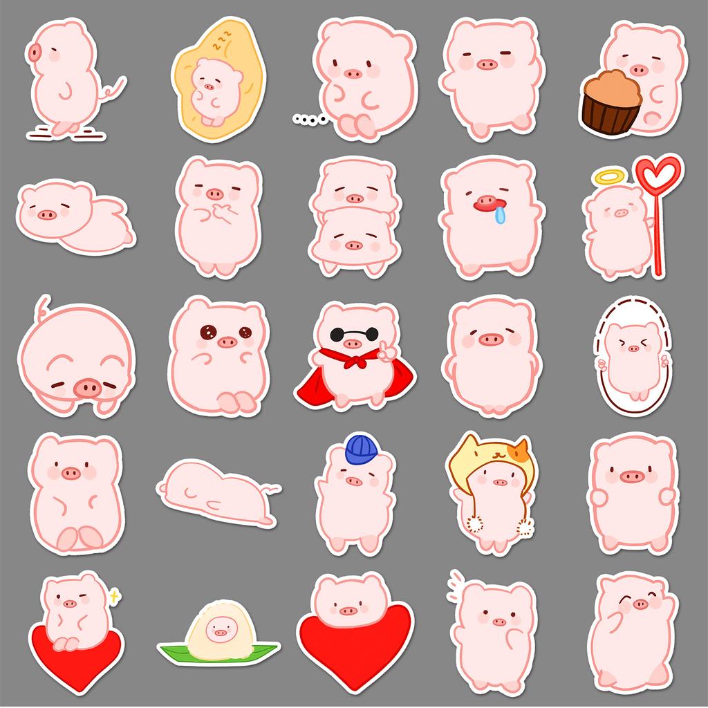 50 Cartoon Piglet Cute Animals Children Reward Decorative Water Cup Suitcase Stickers