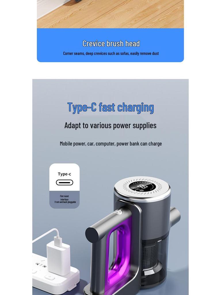 Ultra-Quiet Handheld Wireless Vacuum Cleaner: Powerful Suction, Carpet Washing, Mite Removal, and Mopping - Ideal for Households