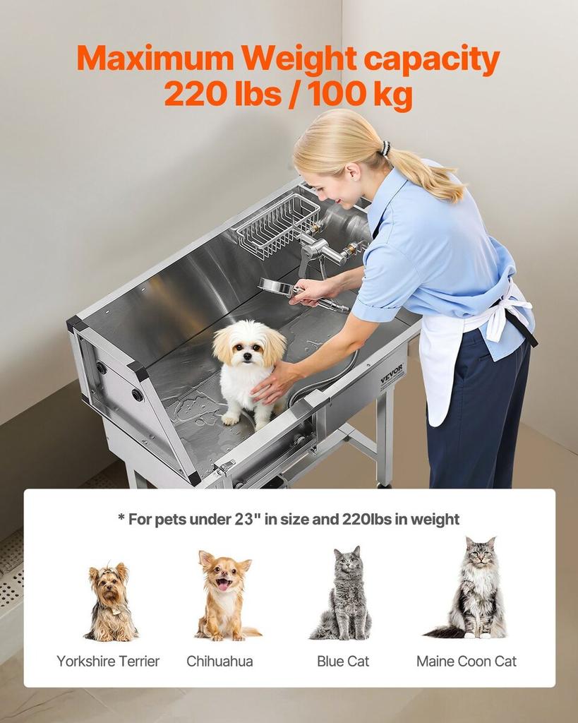 86,4 cm Hundepflege-Badebadewanne Edelstahl mit Treppe Armatur Linke Tür