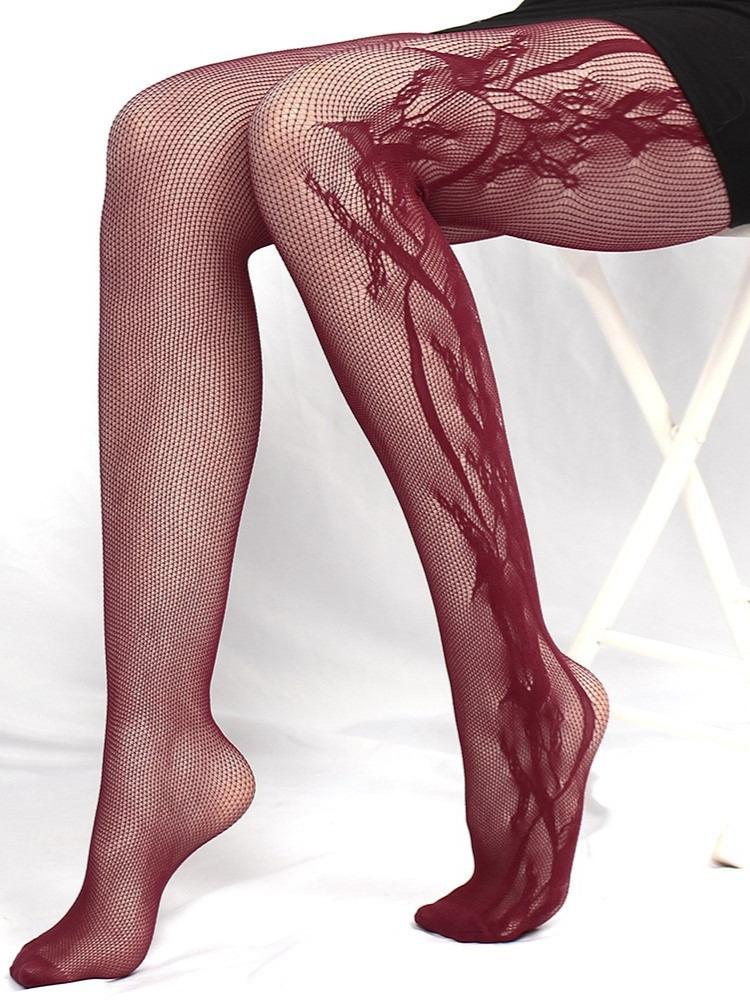 Women Sexy Mesh Openwork Lace Base Layer Tights Summer Thin Vine Pattern Pantyhose Subculture Punk Slim-fit Fishnet Stockings