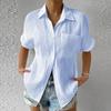 Summer Casual Solid Color Shirts Women Fashion Turn-down Collar Short Sleeves Pockets Buttons Cardigans Commute Slimming Blouses