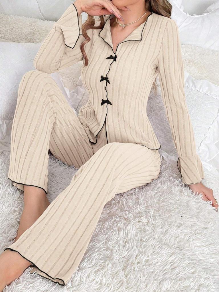 Women's Long-sleeved Trouser Suit Lapel Home Wear Two-piece Suit