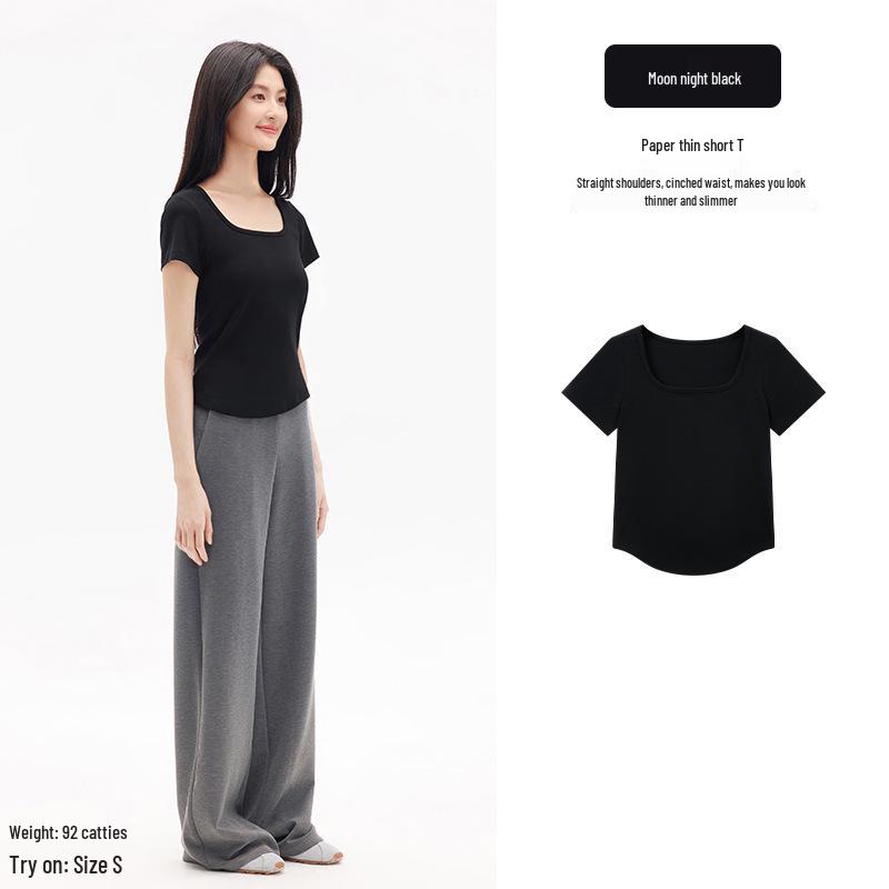 Cotton Aesthetics: Women's Slim Fit Square Neck Short Sleeve Top