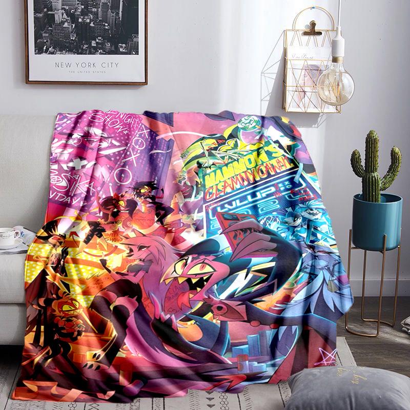Cityscape Hazbin Nightmares Throws Blanket Flannel Blankets Plush for Couch Bed Gifts for Men Women Travel picnic blanket Christmas fan gifts