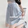 Women's High-Waist Blue Ice Silk Wide-Leg Shorts - Summer 2025 Mid-Length Casual Sportswear