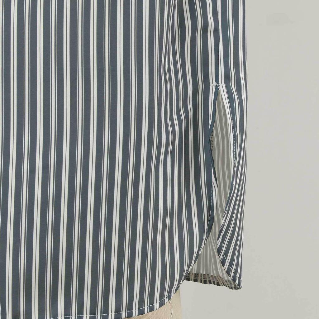 Men's Thin Striped V-Neck Button-Down Short-Sleeve Sleep Dress