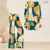 Women Plus Size Round Neck Three Quarter Sleeve Printed Flared Top And Flared Pants Two Piece Set