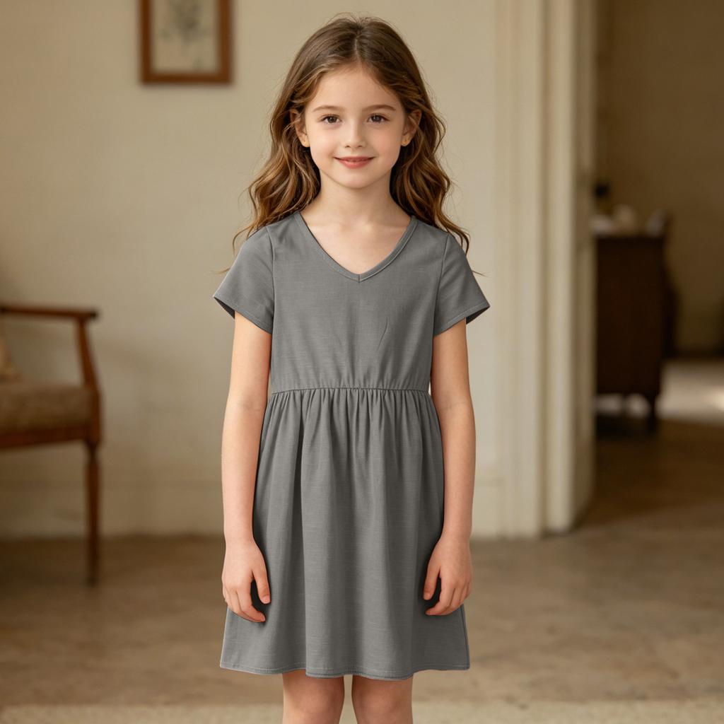 Girls' Linen Dress - Summer Breathable Casual Sundress
