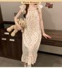 Women's Sweet Fairy Style Thin Cloud Cotton Camisole Nightgown with Built-in Bra for Indoor and Outdoor Wear