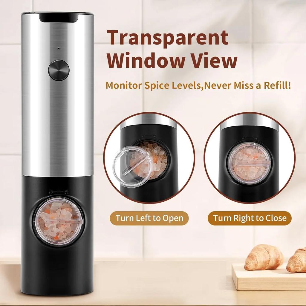 USB Rechargeable Salt Pepper Grinder With Adjustable Electric Pepper Powder Grinder Roughness Freshly Ground Pepper kitchen Tool