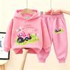 2026 Herfst Blauwe Tractor Cartoon Print Kinderen Jongen Herfst Hoodie Set Mode Pullover Tops Broekpak