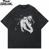 Hip Hop Gewaschenes Schwarzes T-Shirt Streetwear Bedrucktes T-Shirt Baumwolle Ästhetisches Grafik-T-Shirt Harajuku Herren Oberteile T-Shirts Unisex YK