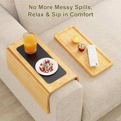 Removable Couch Cup Holder Natural Bamboo Anti-Slip Sofa Armrest Tray Foldable Multifunctional Sofa Cup Holder