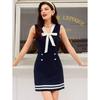 European Retro Pastoral Vacation Navy Style Sailor Suit Sleeveless Streamer Collar Short Dress Women