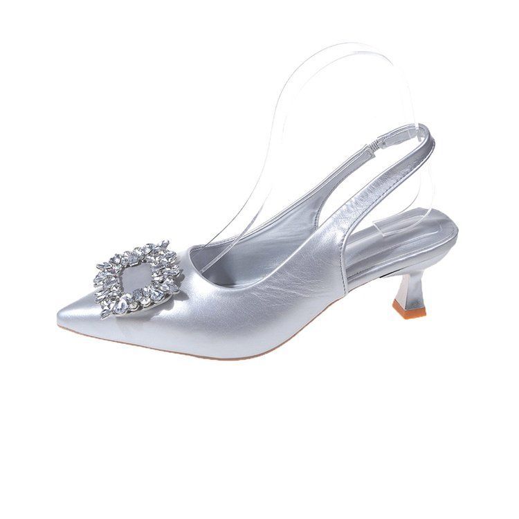 French Xiaoxiangfeng High-heeled Bag Head Sandals Women's Shoes 2025 New Early Spring Rhinestone Pointed Fashion Shoes