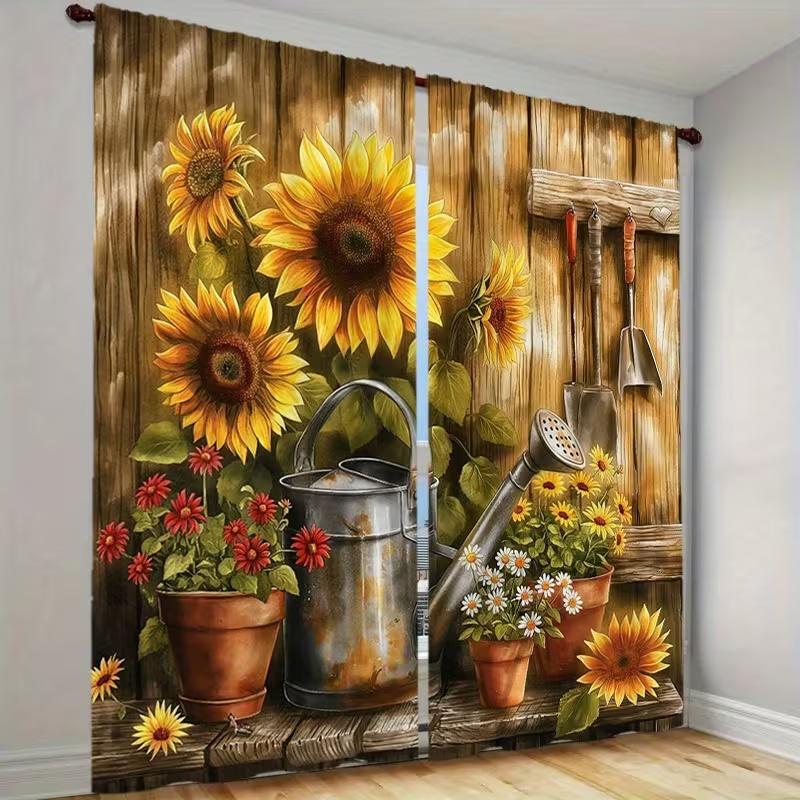2 Pcs Sunflower Tool Print Curtains,suitable for Bedroom,living Room Kitchen Decoration,home Decoration,window Decoration