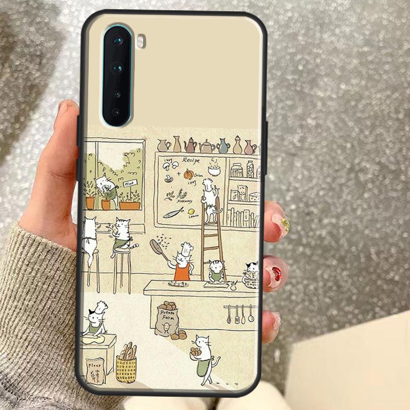 Japanese Cat Drink Pattern Case For OnePlus 15 13 12 11 10 10R 12R 13R 15R 13T 10T 8T Nord 5 CE 2 3 4 Lite N20 N30 Coque