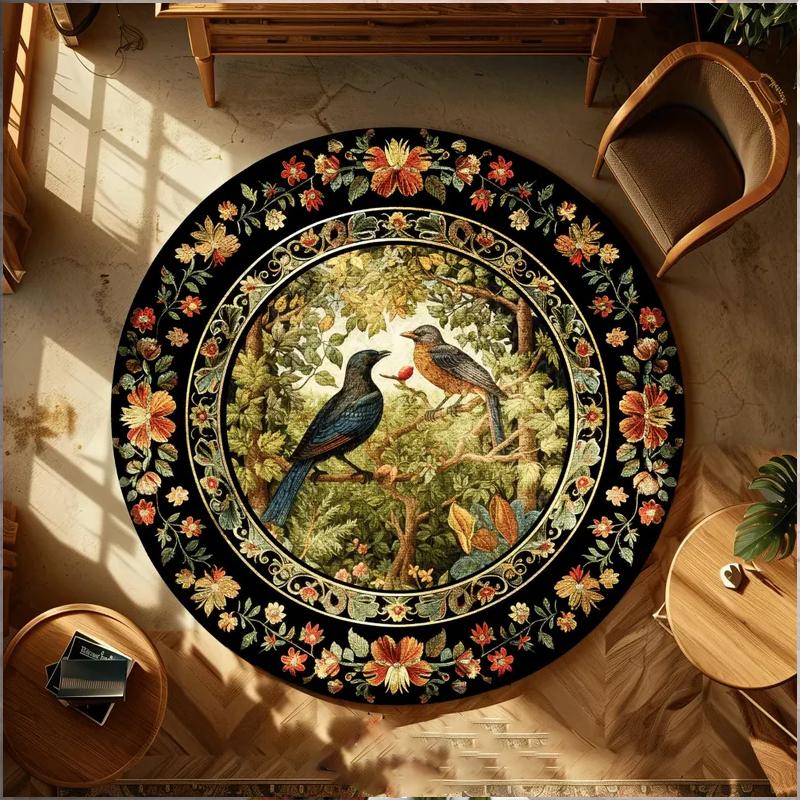 Abstract Landscape Round Rug Earth Tones Circle Mat Anti-Slip Abstract Mountains Rug Boho Landscape Rug Minimalist Round Carpet