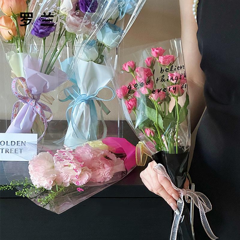 50 pezzi di buste per fiori con maniche a rosa singola, sacchetti per bouquet, in cellophane trasparente, involucri floreali per San Valentino