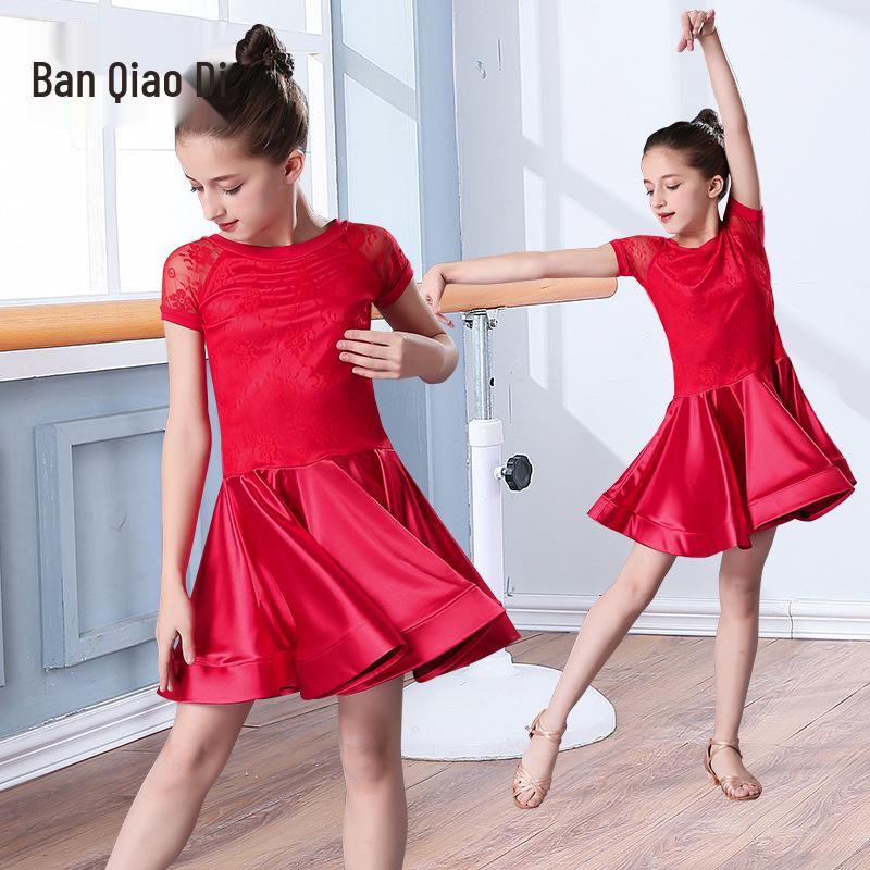 Kids Girls' Lace Swing Skirt Latin Dance Costume for Performance and Practice
