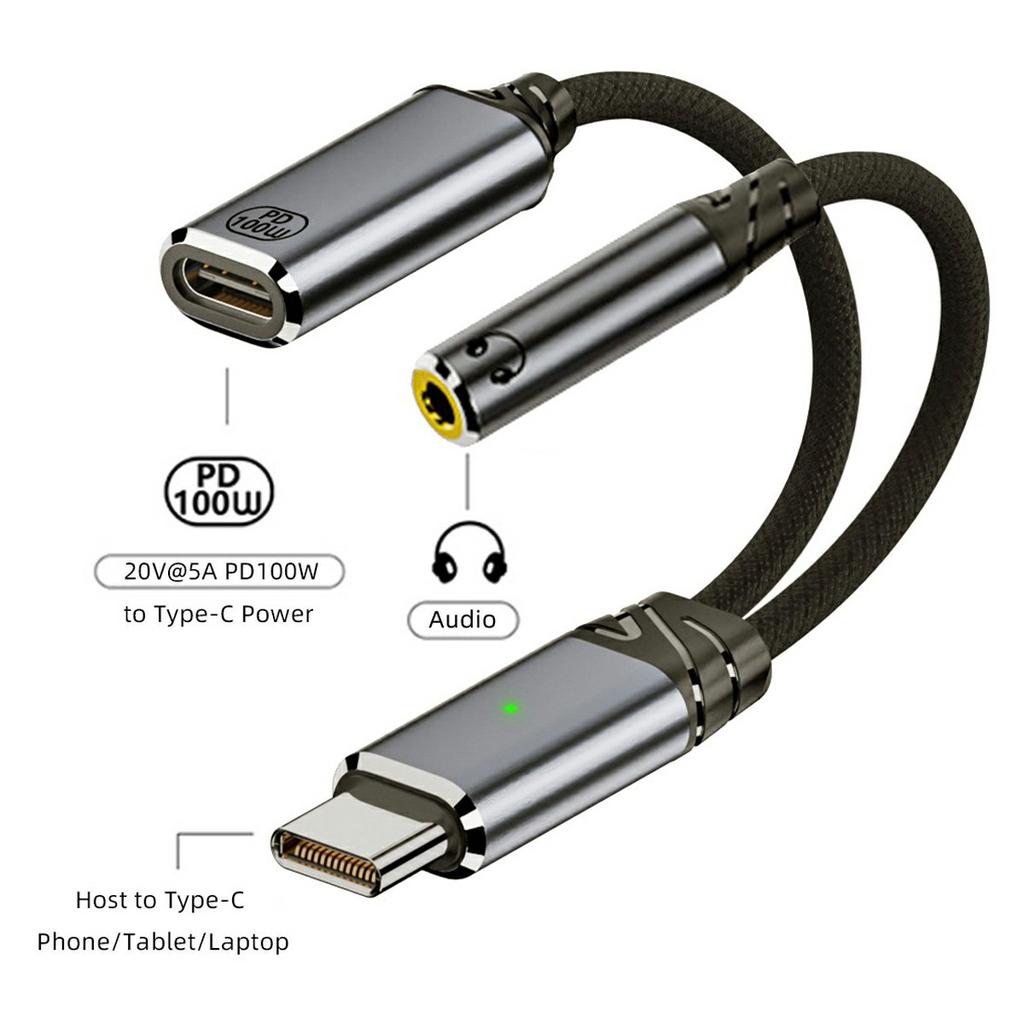UC-030-TC002 USB-C to 3.5mm Audio Adapter + 100W PD Charging Cable for Laptops/Tablets/Phones