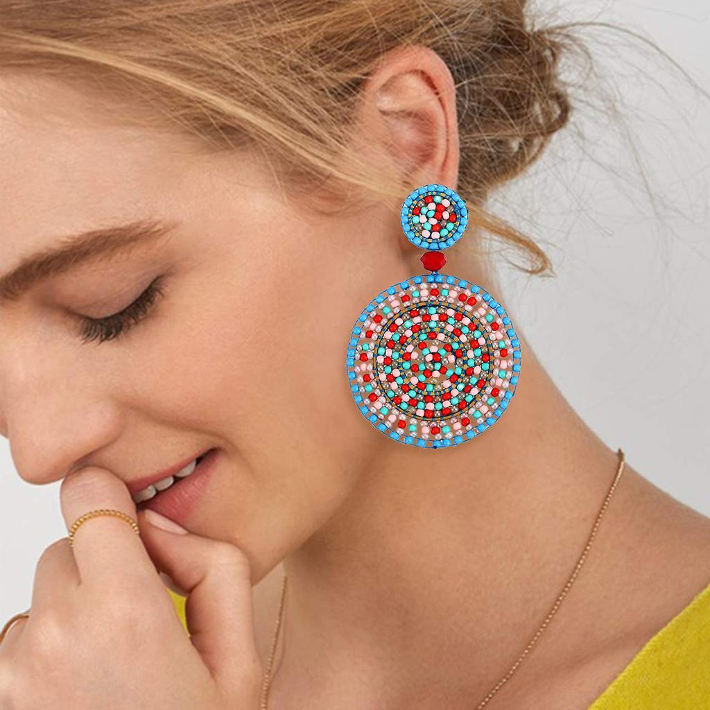 Vintage Doppelte Runde Saatperlen Hängeohrringe für Damen Schmuck Geschenk