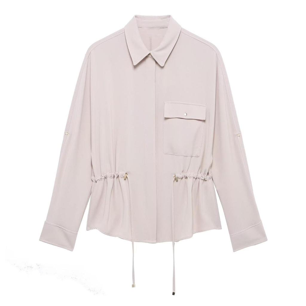 Spring 2025 Women's Slim Fit Drawstring Waist Workwear Shirt