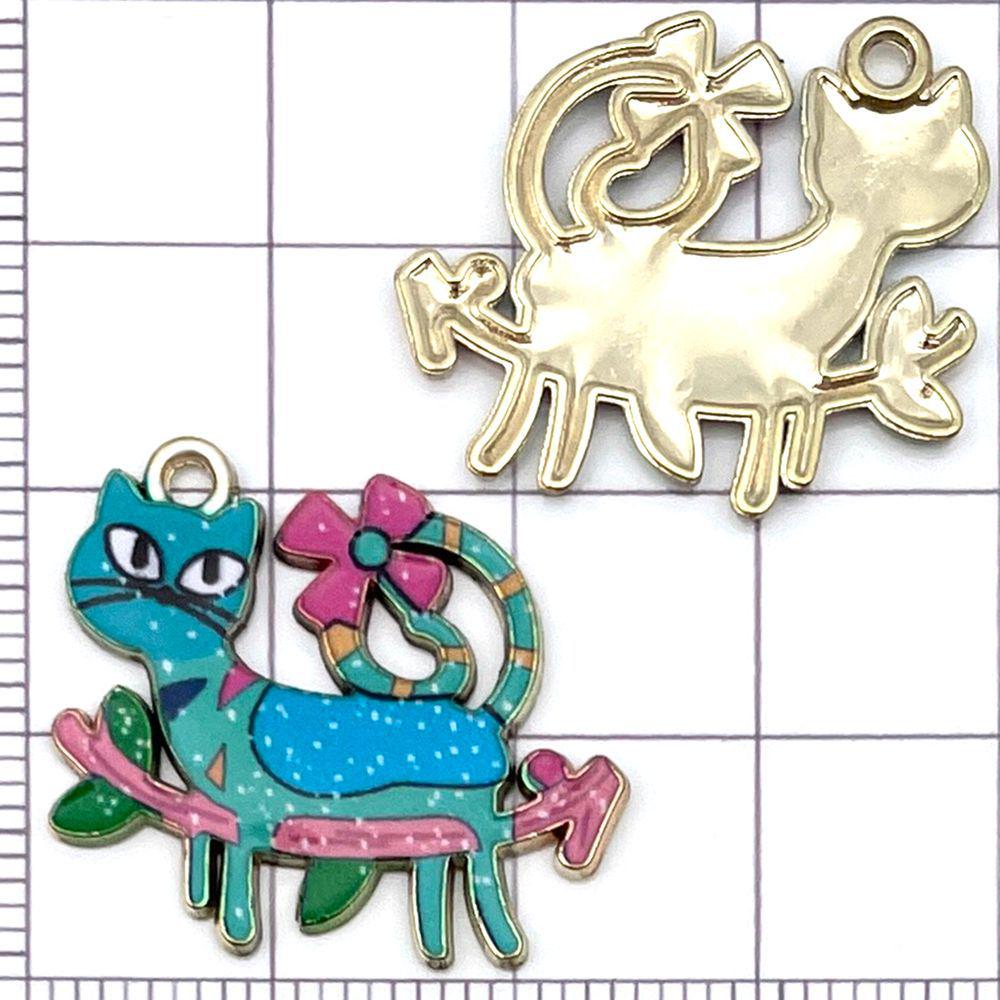 10 Colorful Enamel Alloy Cat Pendant Charms for DIY Jewelry