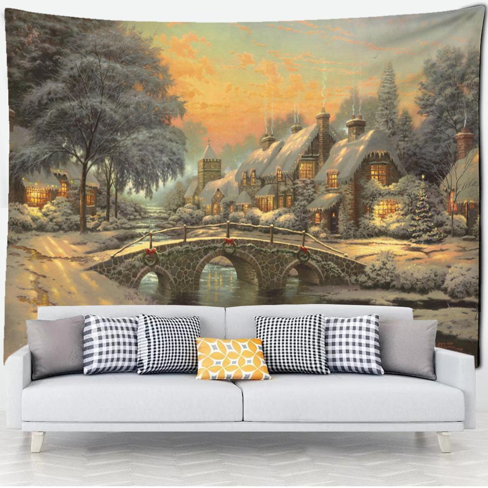 

Лесная хижина гобелен настенная картина маслом фон ткань печать психоделическое колдовство богемный декор 95x70cm