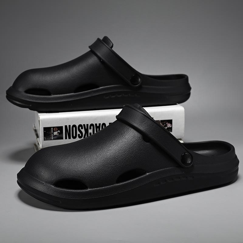Fashion Men Sandals Lightweight Casual Shoes Soft Sole Hole Shoes Clogs Outdoor Beach Falt Slippers Garden Shoes Black Size 46 Women