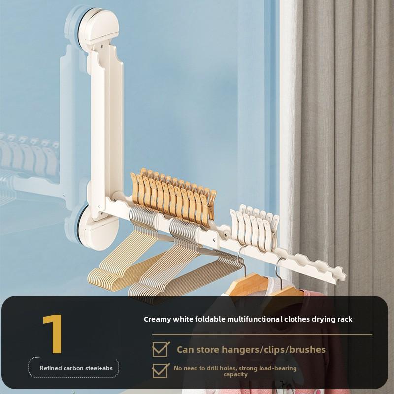 Expandable Suction Cup Clothes Drying Rack - No-Drill Retractable Laundry Hanger for Bay Windows, Space Saving Home Solution