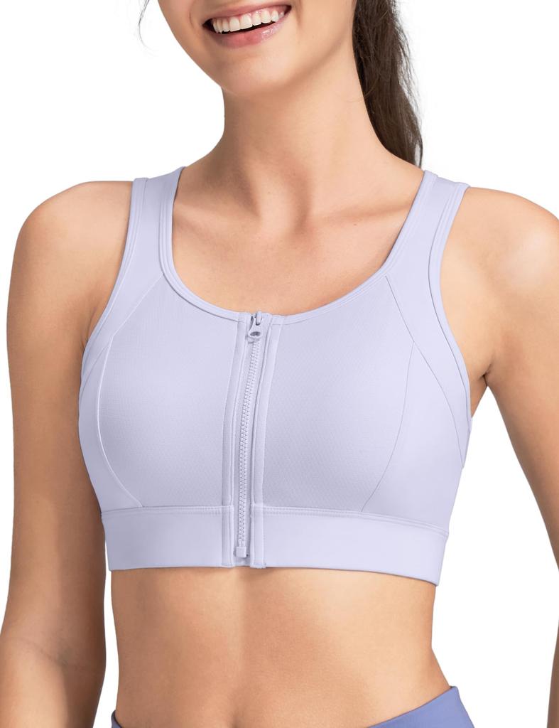 Yvette Sports Bra with Front High Plus Stylish Racerback Integrated for and Size Purple Women's Non-Slip Opening, Support, Sizes, Design,