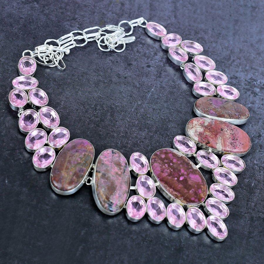 Cobalt, Kunzite Gemstone Handmade 925 Sterling Silver Jewelry Necklace 18" K1f27