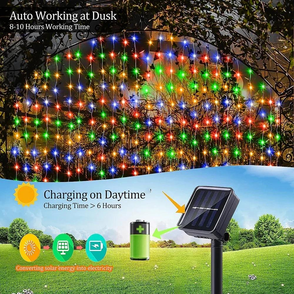 3M Solar Curtain Lights Fairy Garland String Lights 8 Modes Outdoor Waterproof Decorative Lights for Fairy Christmas House Garden