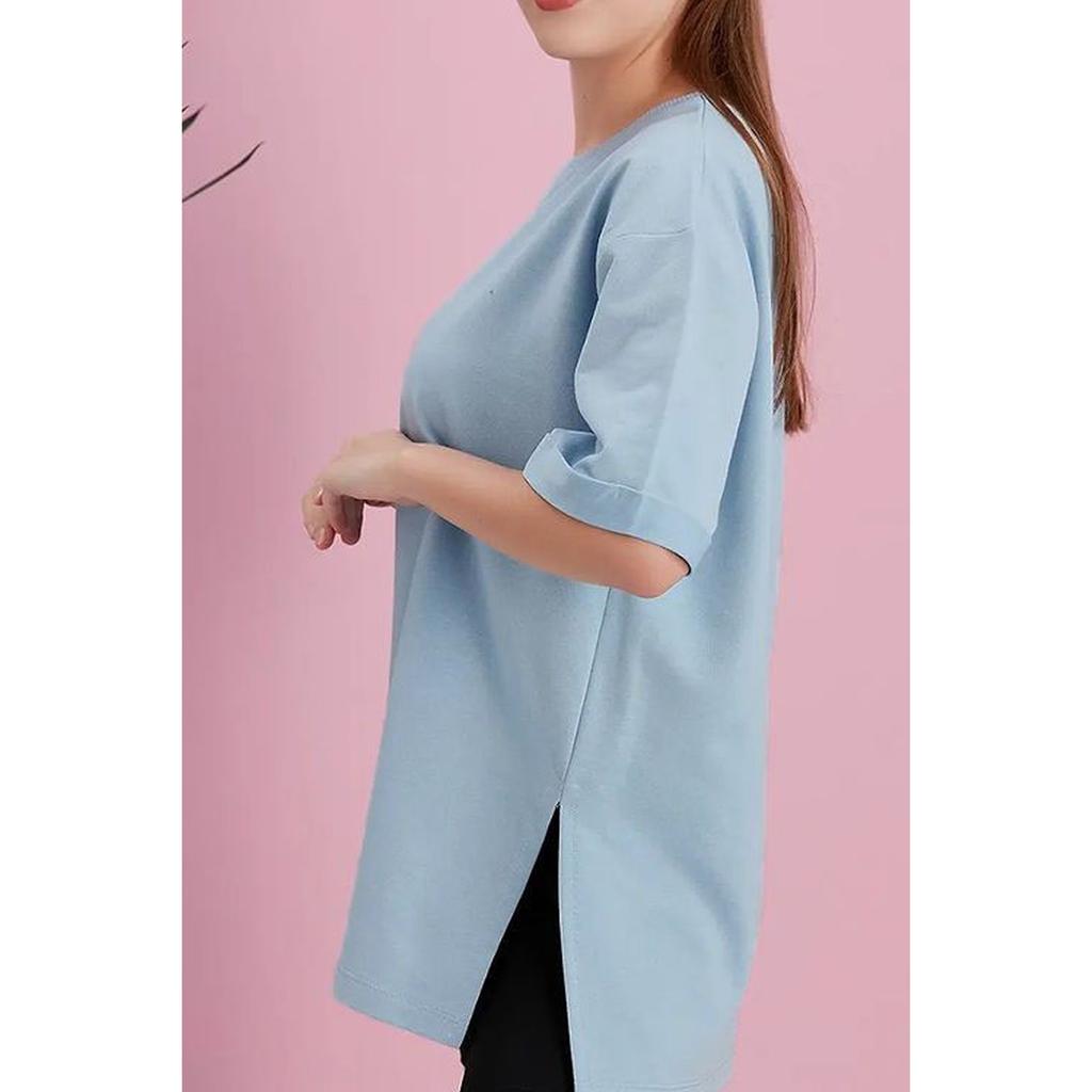 Tricou supradimensionat cu mânecă dublă cu decolteu lat