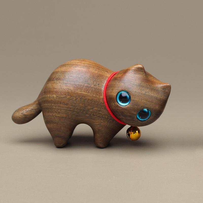 Green Sandalwood Carved Cat & Hippo Desktop Decoration for Home or Office
