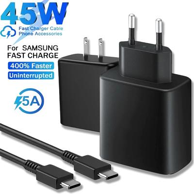 PD45W USB C Charger For Samsung Galaxy S24 S23 S22 S21 S20 Ultra S10 Plus FE Super Fast Charging Type C Charge Cable Accessories