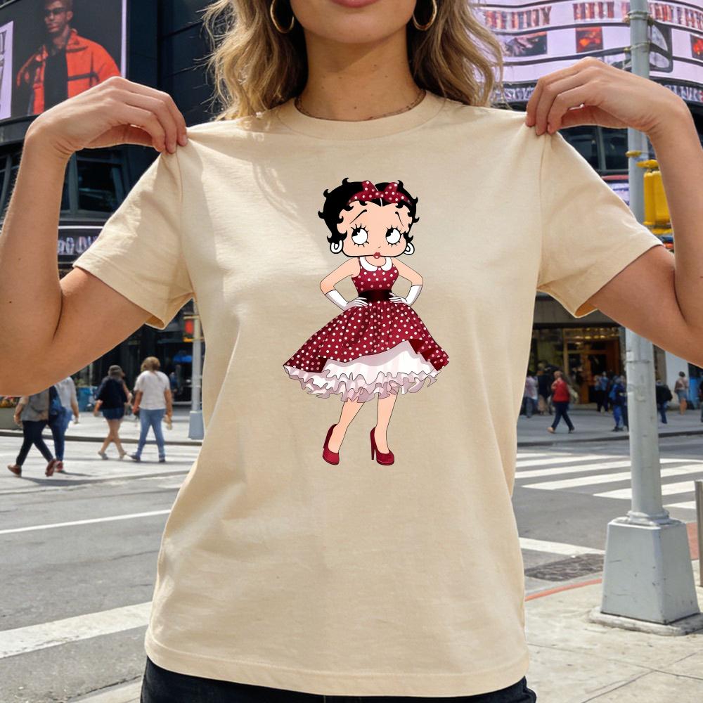 Vintage Betty Boop Cartoon Theme Graphic TShirt Classic Retro Girl Women Cotton Short Sleeve Betty Boop Lover Gift Clothing