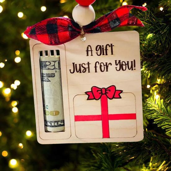 Handmade Wooden Money Holder Christmas Tree Reindeer Money Clip Wallet Ornament with Blessing Placing Money Dispenser for Christmas Tree Home
