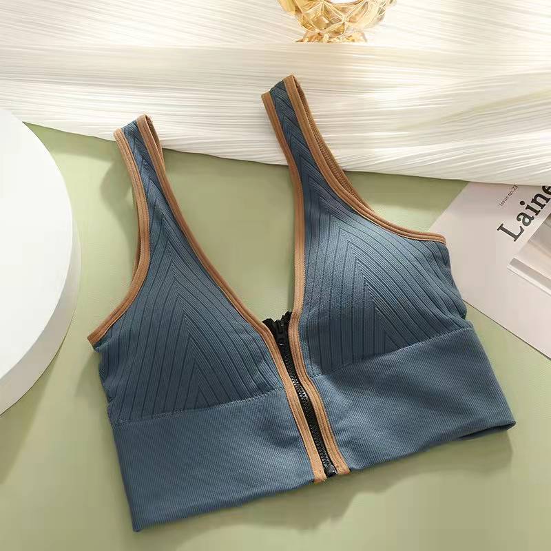 Wide shoulder sling vest women's V-neck front zipper tube top sexy underwear big U sports beauty back bra outer wear