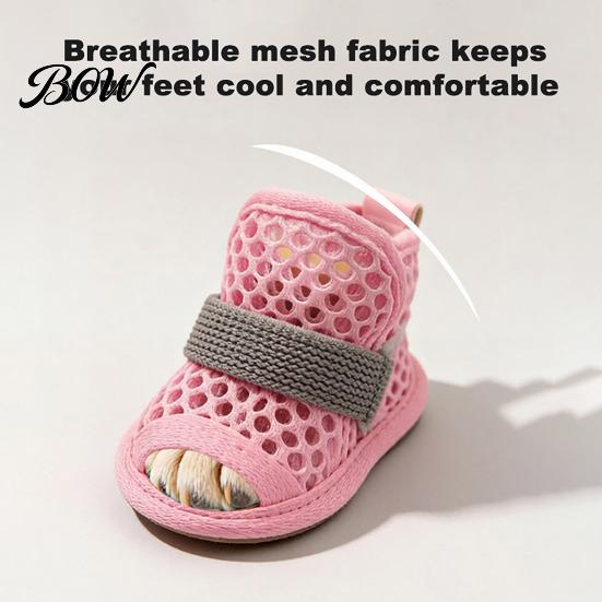 Non Slip Rubber Sole Dog Boots 4Pcs Shoes for Hot Pavement, Breathable Mesh Boots, Summer Outdoor Pet Booties Paw Protectors with Non-slip Soles
