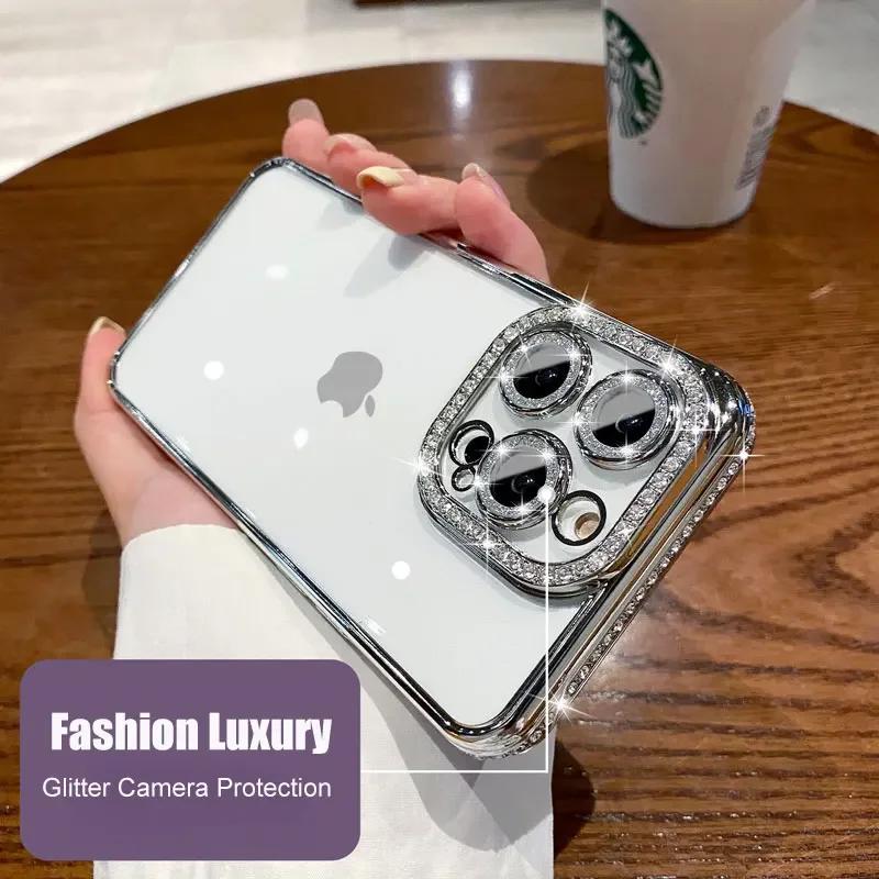 Glitzernder Diamant Kamera Schutzhülle für iPhone 14 11 12 13 16 17 Pro Max Air 15 16 Plus X Xr Xs Mädchen Silikon Hülle
