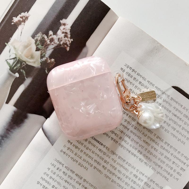 Fashion Shinny Seashells Plastic Case For AirPods 2 3 4 Pro2 Pro3 Wireless Bluetooth Earphone Cover with Pearls Pendant