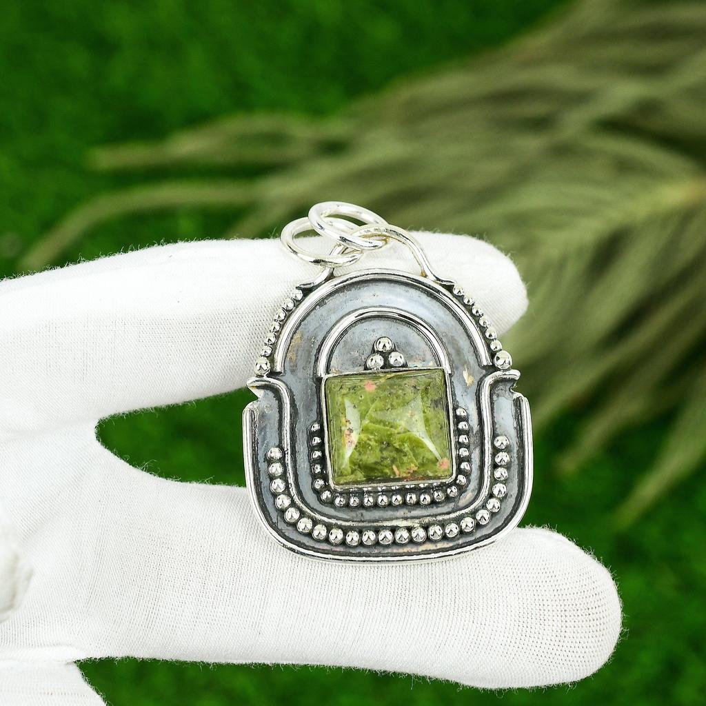 Friendship Day Deal Unakite Stone Bezel Sister Engagement New Pendant 925 Silver