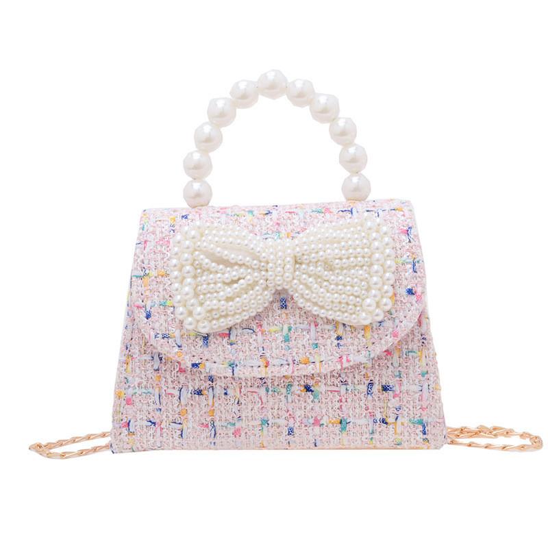 

Stylish Pearl Bow Design Mini Crossbody Bag For Kids With Breathable Polyester Lining